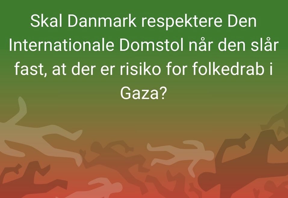 Skal Danmark respektere Den Internationale Domstol, når den slår fast, at der er risiko for folkedrab i Gaza?

Skal Danmark respektere international lov og bruge alle rimelige midler til at forhindre det palæstinensiske folkedrab?

Svaret burde være enkelt. Alligevel skal det til…