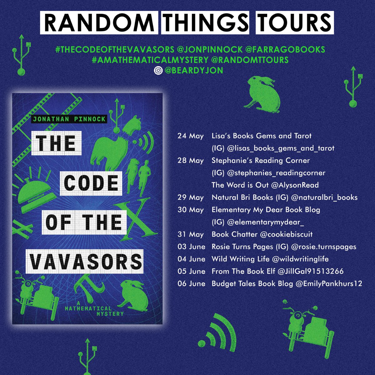 Delighted to organise this #RandomThingsTours Blog Tour for #TheCodeoftheVavasors by @jonpinnock with @farragobooks 
Begins 24 May