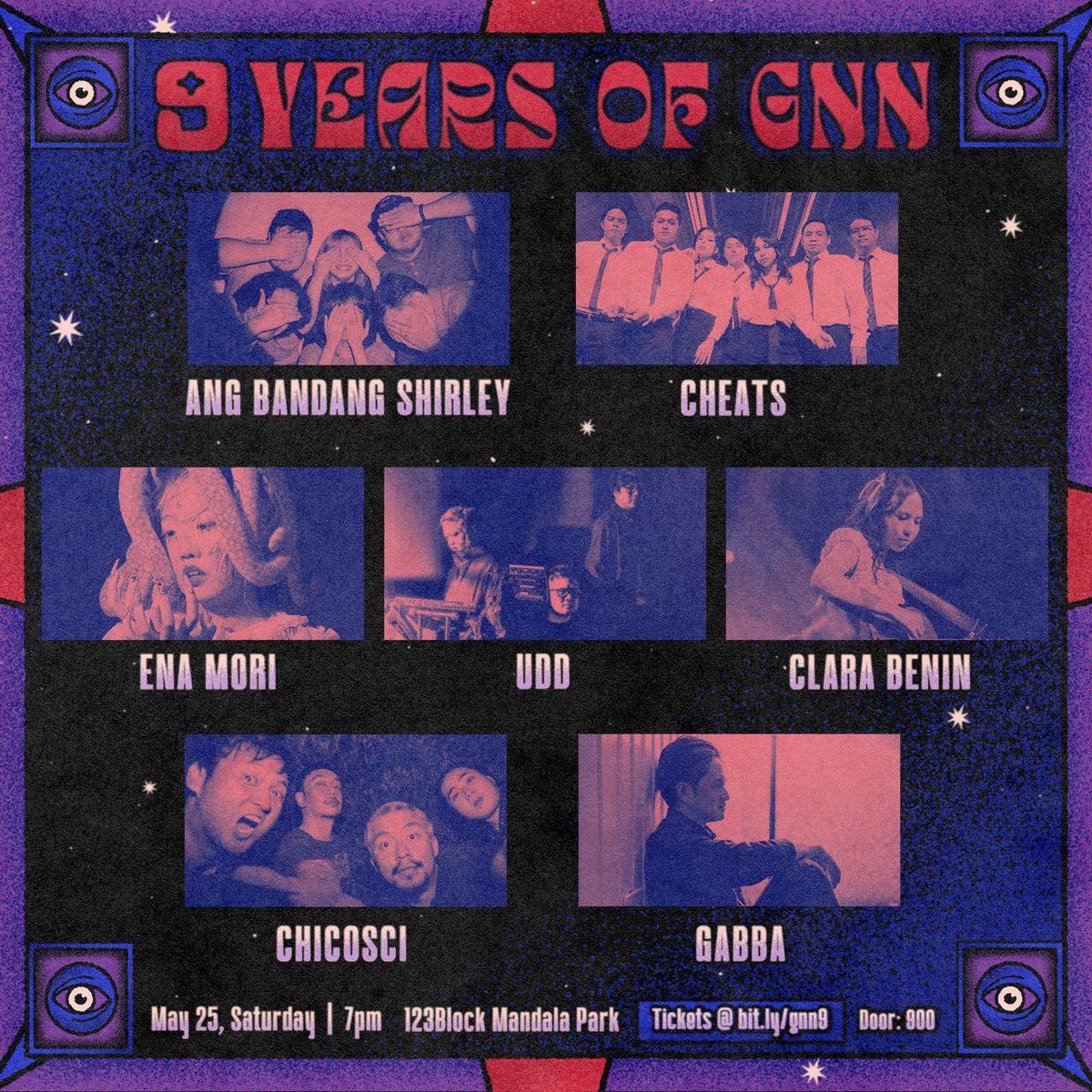 GabiNaNamanProd's tweet photo. GNN celebrates its ninth anniversary on Saturday, May 25, 2024 at 123 Block in Mandaluyong City! 

Catch Ang Bandang Shirley, Cheats, Ena Mori, UDD, Clara Benin, Chicosci and Gabba perform live at #GNN9.

🎟️ is now available at PHP 900 via https://t.co/l75vpzwwVe https://t.co/ZjJM8N22Or