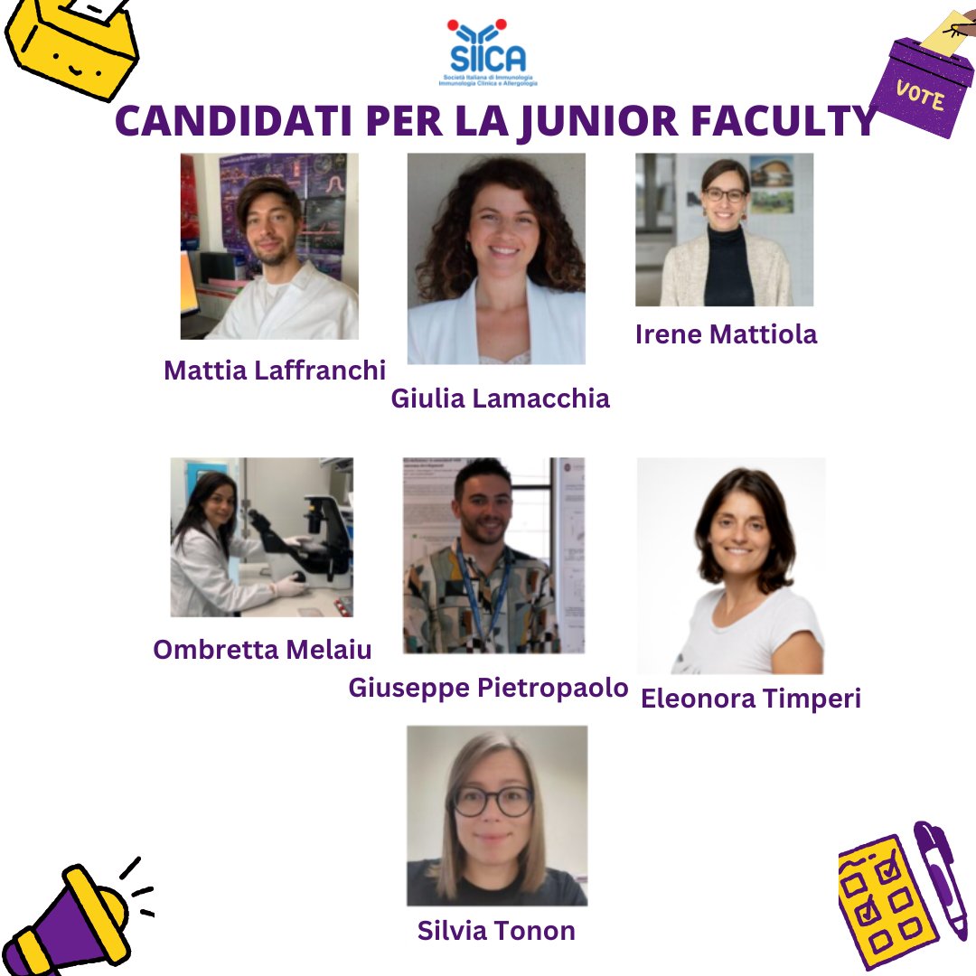 The date for the elections of the new #SIICA board is approaching. From 5:30 PM on May 25th to 11 AM on May 26th, SIICA members can vote to renew the senior and junior faculty boards. Here are the 13 candidates for the #JuniorFaculty. siica.it/elenco-candida… #immunology