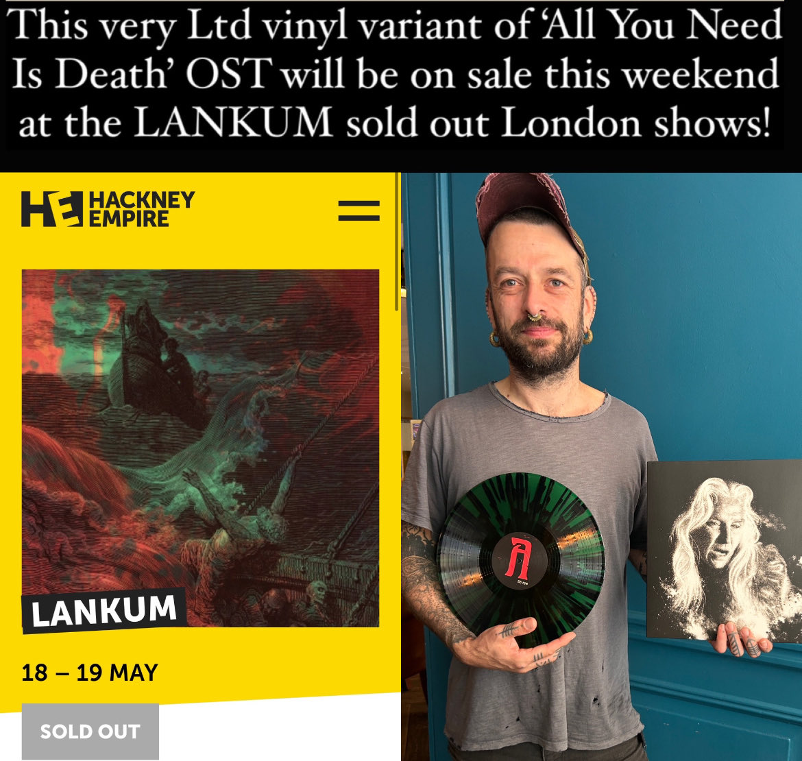 If you’re lucky enough to have a ticket for the upcoming ⁦@LankumDublin⁩ sold out shows this weekend at @hackneyempire ; HEAD STRAIGHT to the merch table and pick up this extremely limited pressing of Ian Lynch’s “All You Need Is Death” score ! ⁦@oneleg_oneeye⁩