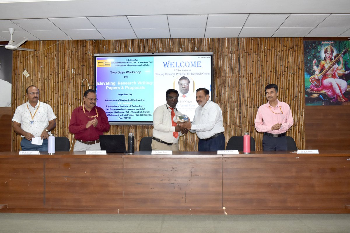 📝Elevating Research Writing: Papers & Proposals. The Mechanical Engineering and Research and Development department at RIT hosted a two-day Workshop featuring renowned resource person, Dr. S. K. Bhole from SPCOE Mumbai, Dr. Anant Ram, Ex-official UGC New Delhi. 
#ResearchWriting