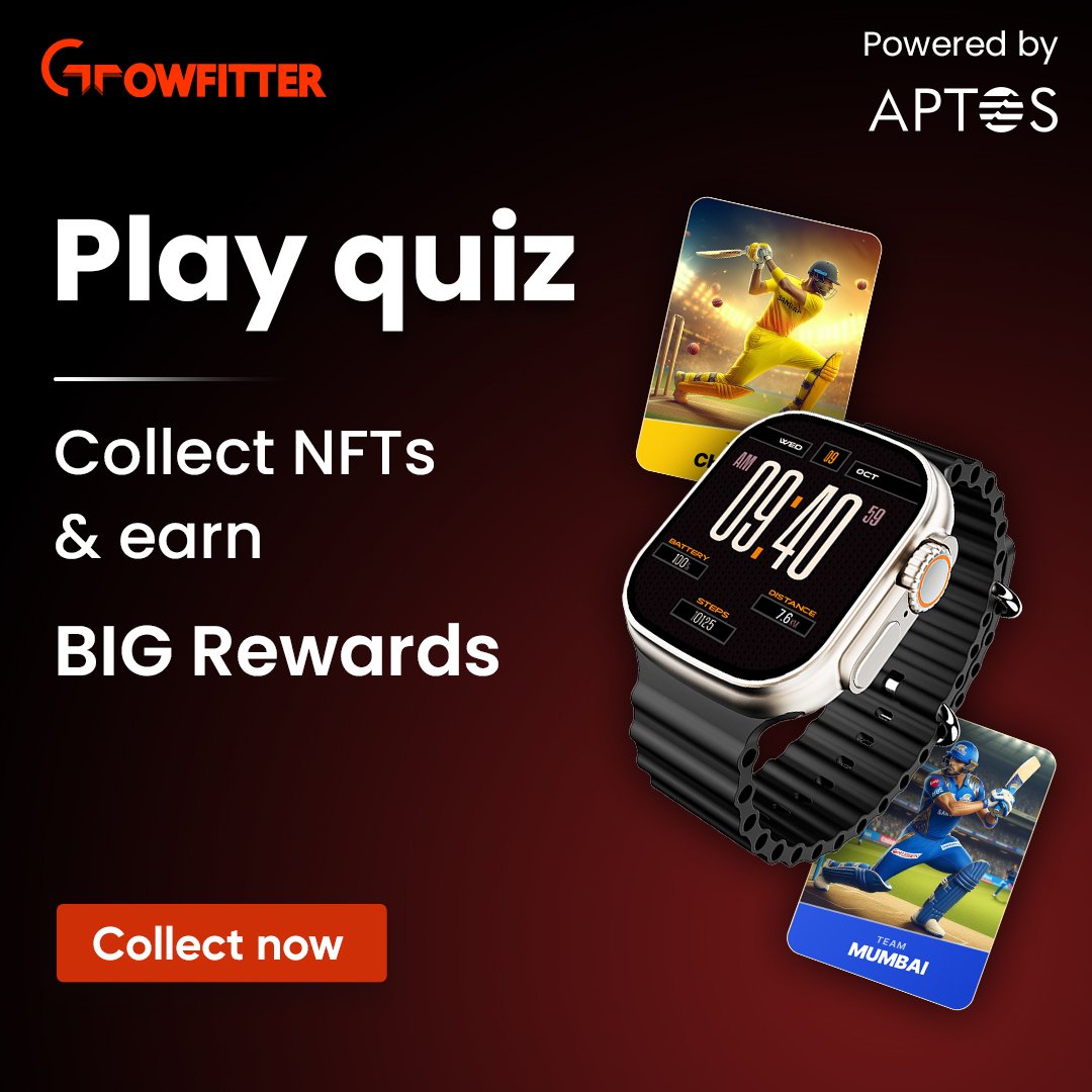 Growfitter in collaboration with @Aptos launches the first ever RWA-based IPL Quiz NFT Quest. Play the quiz and unlock #NFT cards to earn assured rewards 🏏🎉 #ContestAlert How to participate: 🔷Follow @growfitter & @Aptos 🔷Comment & Tag 3 friends 🔷Download the @growfitter