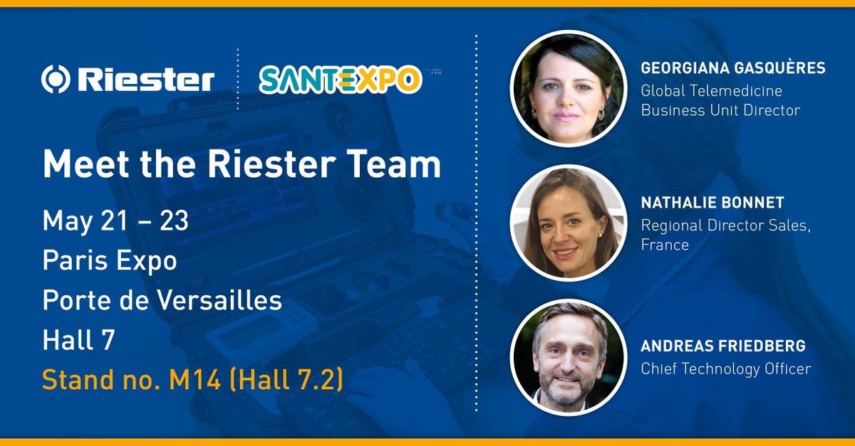 We are delighted to introduce the @RudolfRiester team for @parisSANTEXPO! Georgiana, Nathalie and Andreas look forward to meeting you at stand M14. 💬 By the way, all of them are fluent in English and French! 🇬🇧 🇫🇷 #Exhibition #Team #Telemedicine #DigitalHealth #eHealth