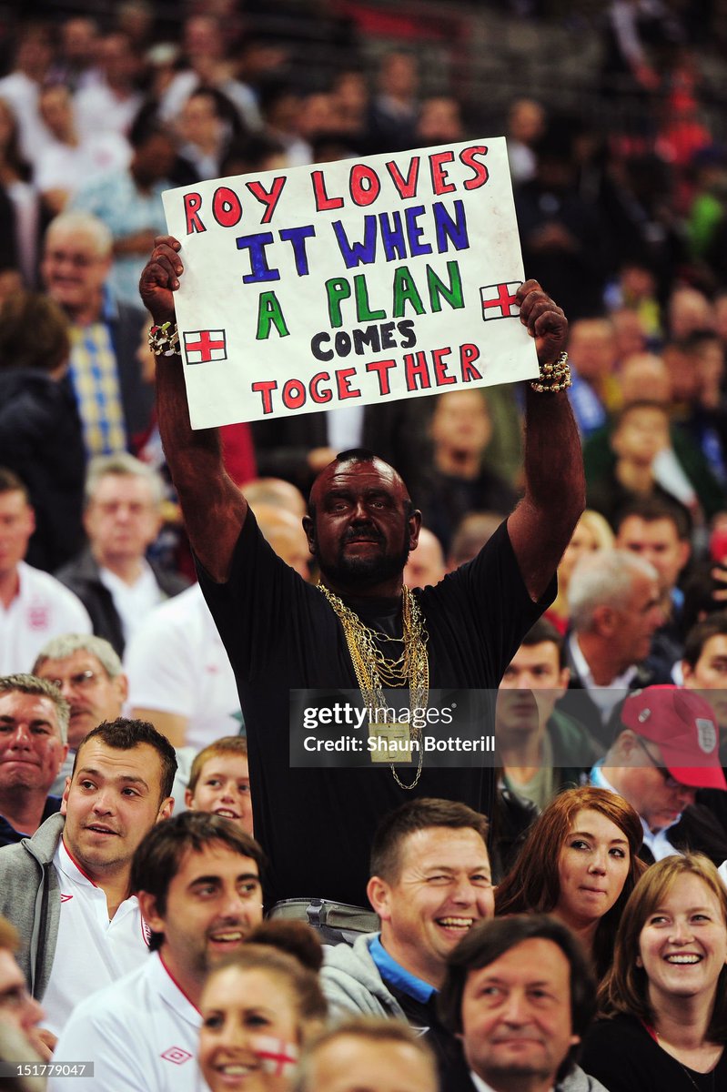 An England fan dressed as Mr T holds up a banner prior to the FIFA 2014 World Cup Group H qualifying match between England and Ukraine at Wembley Stadium (2012)