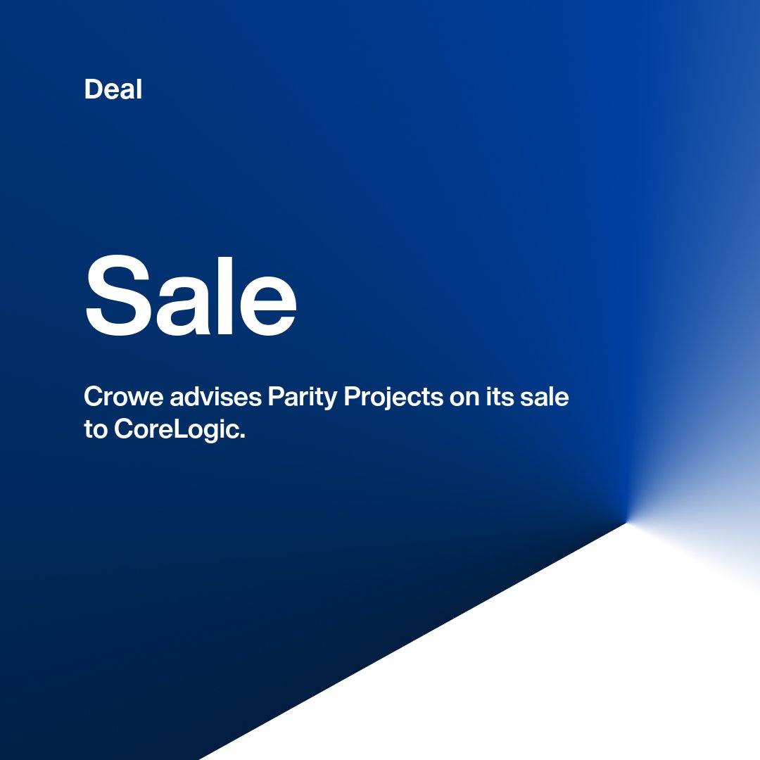 Crowe advised the shareholders of Parity Projects Limited on the sale of the business to CoreLogic. The Crowe team was led by Matteo Timpani with support from Hazel Lucian. View our recent deals 👉crowe.com/uk/services/ad… #Deals #MandA #Property #DataSolutions @corelogic_uk
