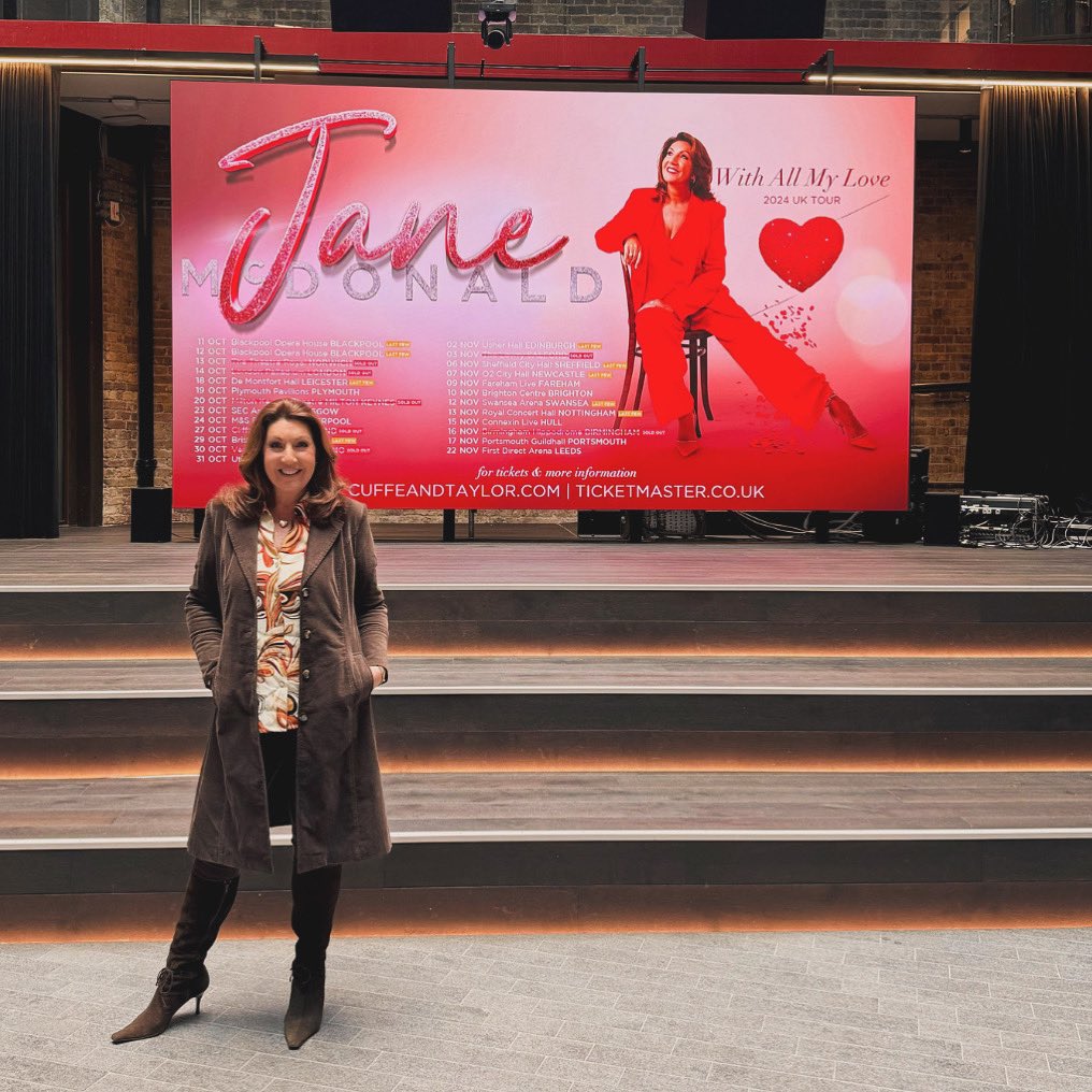 Excited to see my 2024 tour poster up in lights. Tickets are flying out the door - I can’t wait! For tour info and tickets visit jane-mcdonald.com @CuffeandTaylor