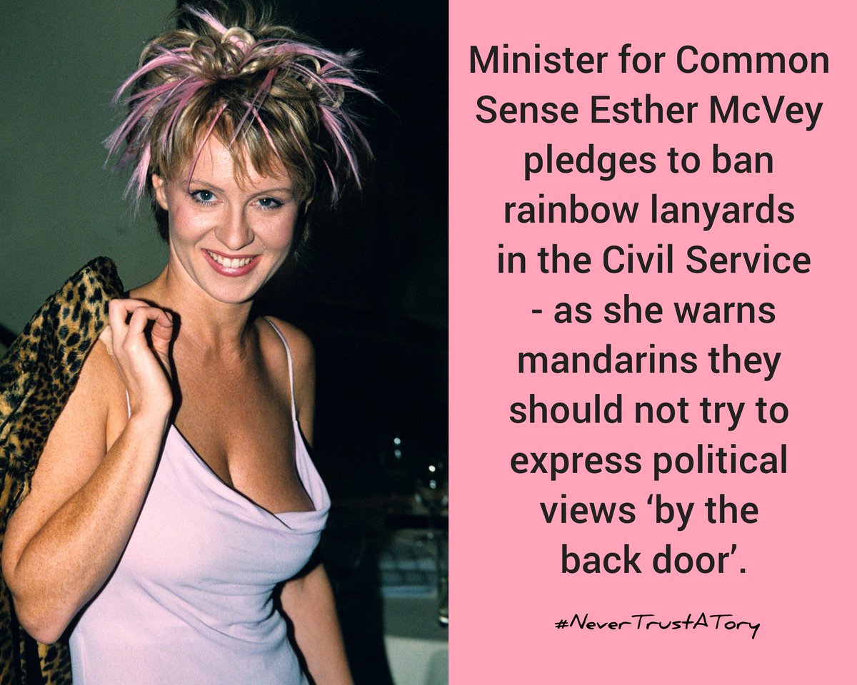 🚨 Banning #rainbowlanyards because she has nothing else to do. 

So much for 'Common Sense', hey @EstherMcVey1?! 

#NeverTrustATory #ToryChaos 
#ToryGaslighting #ToriesOut676 #ToriesCorruptToTheCore 
#GeneralElectionNow