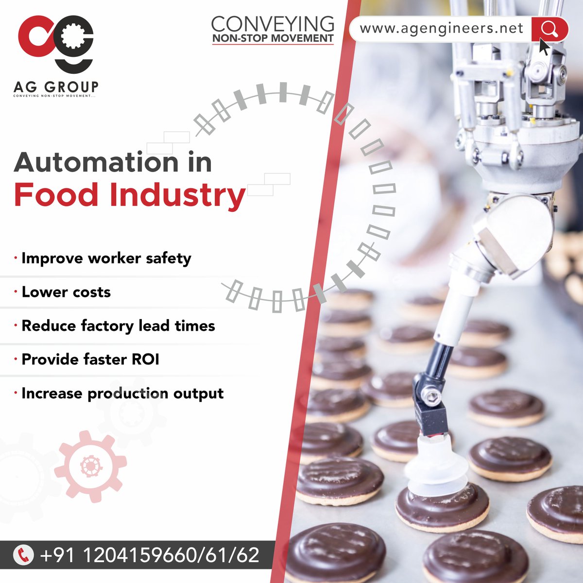 Automation in Food Processing Industry.

Stay tuned for further details!
Email: info@agengineers.net
Contact: +91-9625926063
Visit our website: agengineers.net

#aggroup #agengineers #conveyor #conveyorbelts  #conveyorsystems #conveyorsolutions #automationinfoodindustry