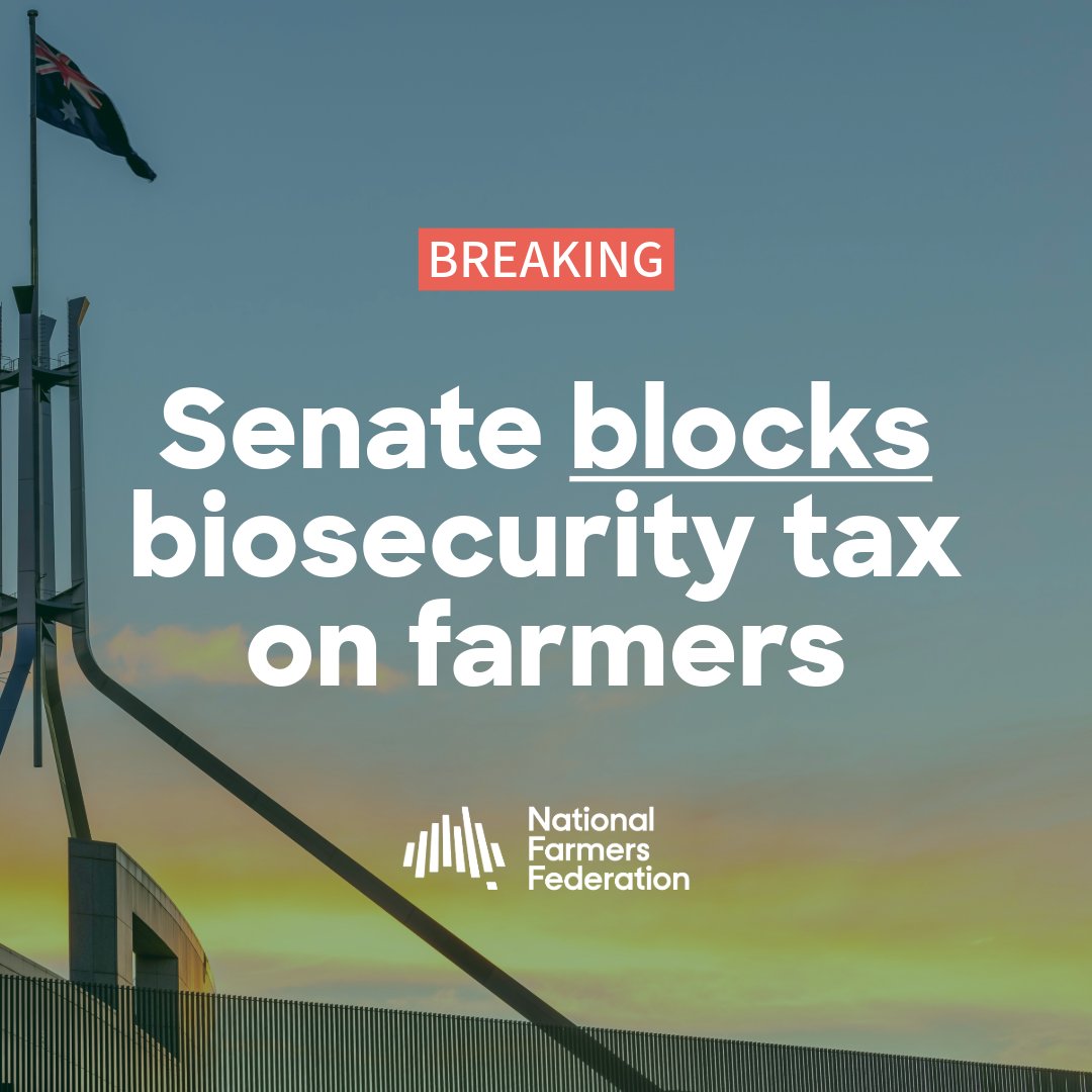 🚨 BREAKING | We're hearing from key senators including The Greens, @DavidPocock and Jacqui Lambie that they will OPPOSE the #BiosecurityTax. Big thank you to those Senators for backing Aussie farmers. We'll have more more to say, but wanted to share this news. #agchatoz #auspol