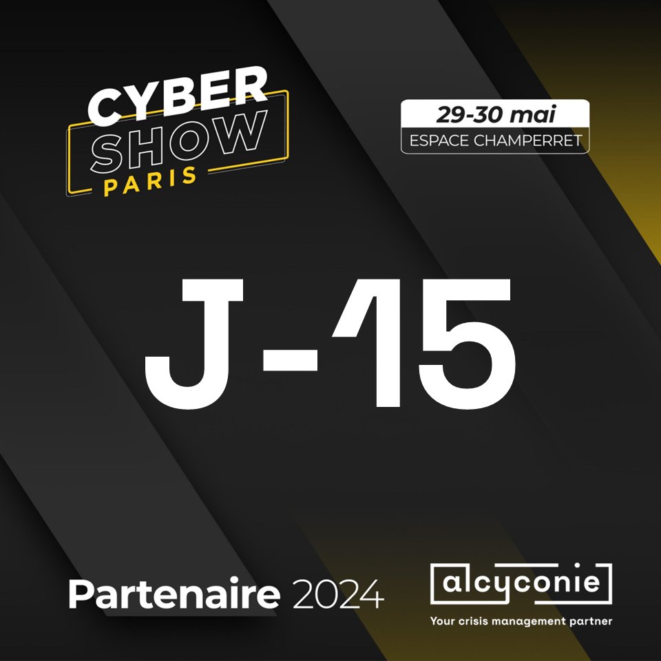 Alcyconie (@alcyconie) on Twitter photo ⏱️ J-15 avant le Cyber Show Paris 2024
Retrouvez nous le 29 & 30 mai au Cyber Show Paris sur le Pavillon <a href="/CyberBoosterFr/">Cyber Booster</a> (stand F24) à l'Espace Champerret !
📲 Réservez votre RDV avec notre équipe sur l'application Cyber Show Paris ➡️ cybershowparis.fr/app/ ⏱️ J-15 avant le Cyber Show Paris 2024
Retrouvez nous le 29 & 30 mai au Cyber Show Paris sur le Pavillon <a href="/CyberBoosterFr/">Cyber Booster</a> (stand F24) à l'Espace Champerret !
📲 Réservez votre RDV avec notre équipe sur l'application Cyber Show Paris ➡️ cybershowparis.fr/app/