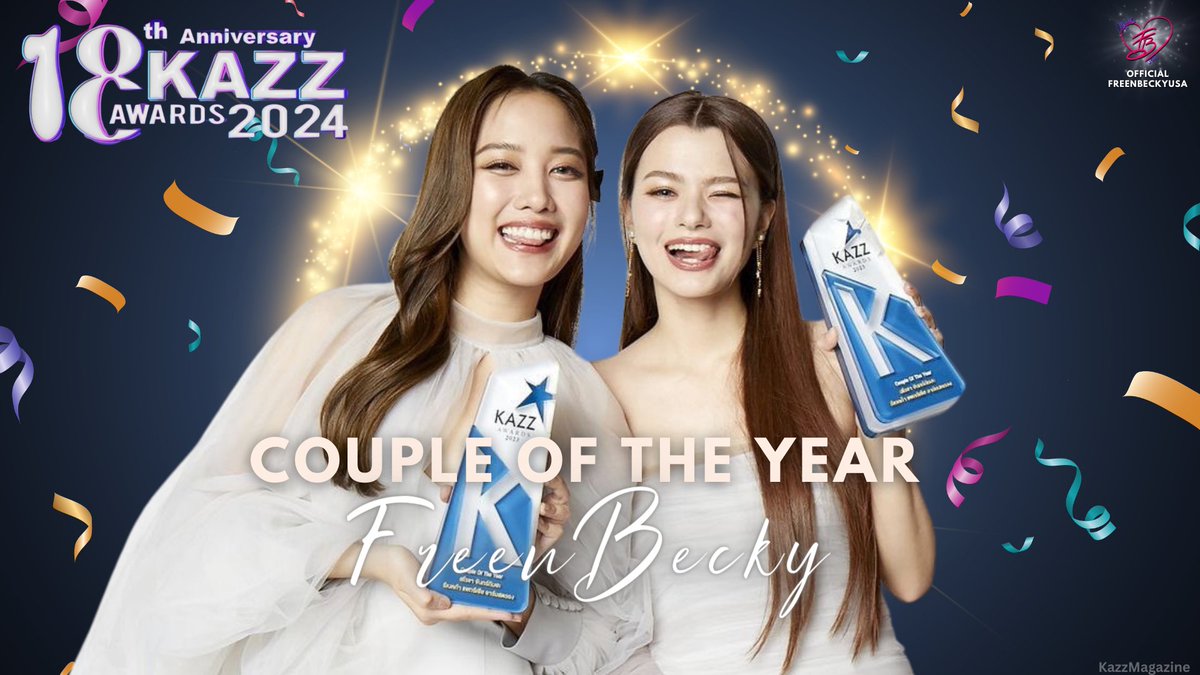 Congrats to Freen and Becky for taking home the Couple of the Year award, making it their 2nd award in a row won since 2023! 🎉 SAROCHA REBECCA IN KAZZ #KazzAwards2024xFreenBecky #KAZZAWARDS2024 #srchafreen #beckysangels