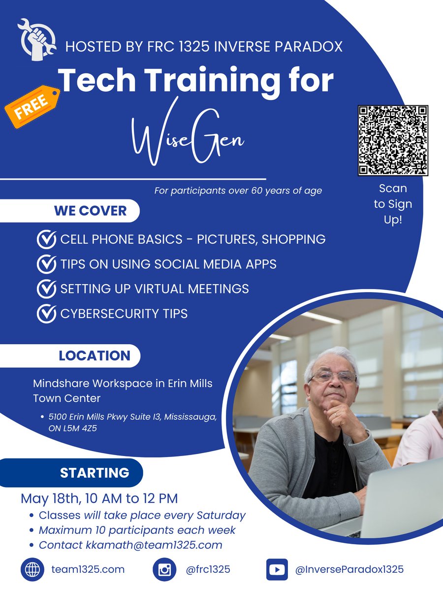 Level up your tech skills with us this Saturday 10am-12pm! 🌟 Join our free tech training for the wise generation, hosted by @FRC1325 Inverse Paradox in our vibrant workspace. Scan to sign up and let's dive into the world of innovation together!
