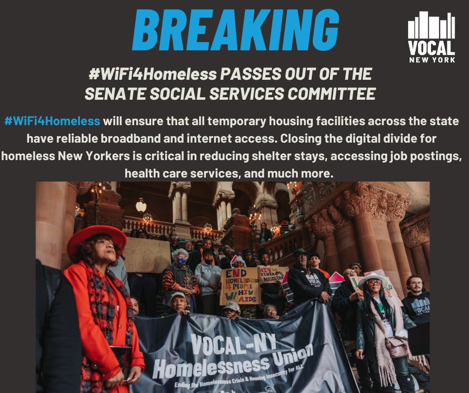 Excited to see #WiFi4Homeless move out of the Senate Social Services committee; big thanks to @SenGonzalezNY! WiFi can help people connect with loved ones, pursue housing, and secure employment—let's get this bill to @GovKathyHochul's desk!
