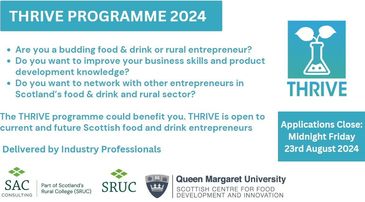 ℹ️ THRIVE '24 #Aberdeenshire #food & #drink or #rural entrepreneurs may consider the THRIVE programme to improve #business skills & product development knowledge runs Aug-Nov ▶️thrive2024.my.canva.site/programme ⏩eventbrite.co.uk/e/thrive-2024 📪Midnight Fri 23 Aug