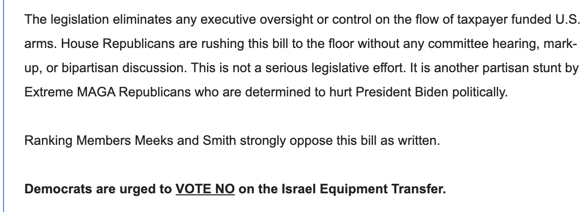 NEWS -- House Democrats are whipping against the Israel bill on the floor.