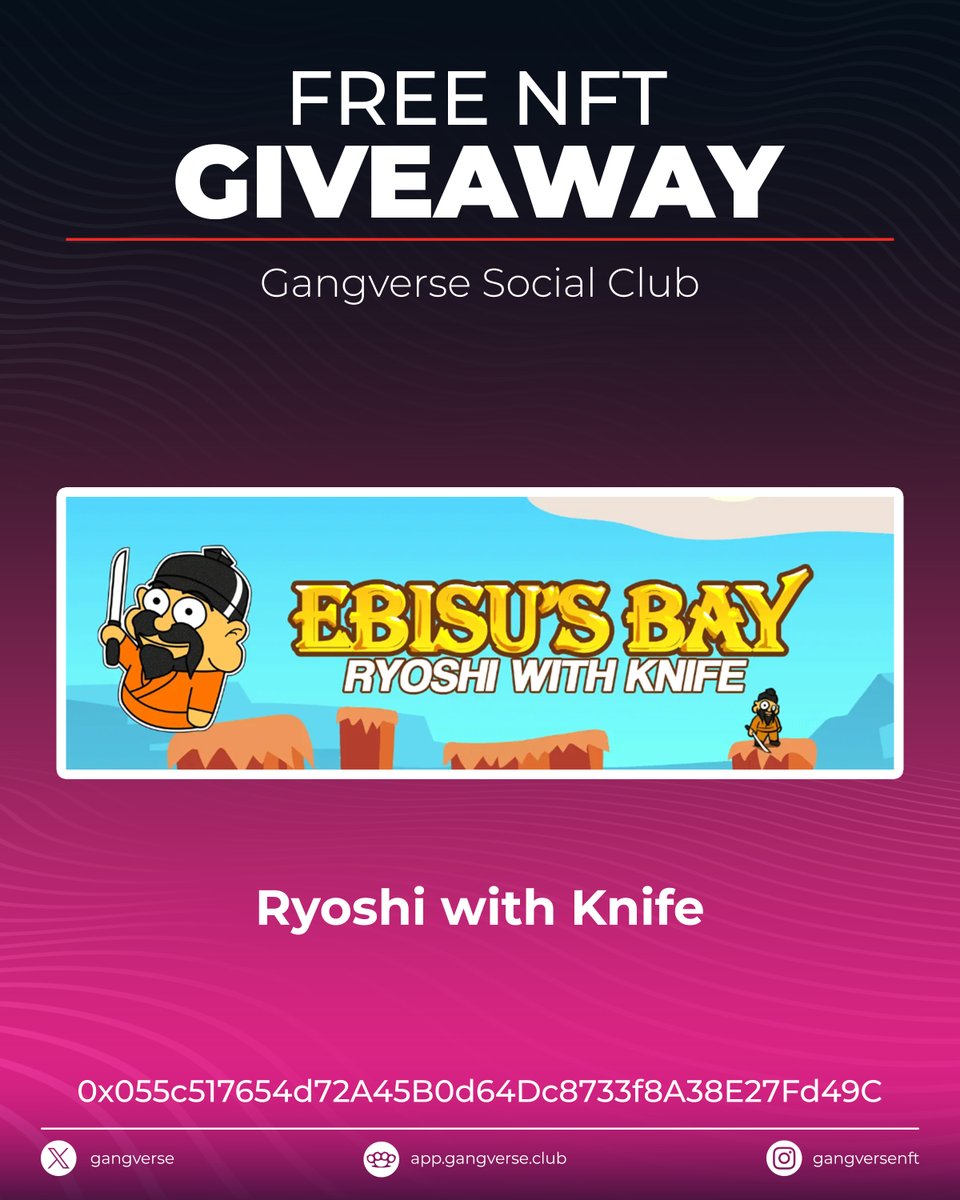 🎁 GANGVERSE x RYOSHI 🎁 🏆Prizes: Prize: 7.000.000.000 $RYOSHI Memecoin To Enter: 1⃣ RT & Tag 3 Frens 2⃣ Follow @EbisusBay & @Gangverse & @Gangversenft 3⃣ Join Discord (Link in bio!) ⌛️Ends in: 72 hours GL! #CryptoCom #CROfam #CRO #NFTGiveaways #BornBrave $RYOSHI
