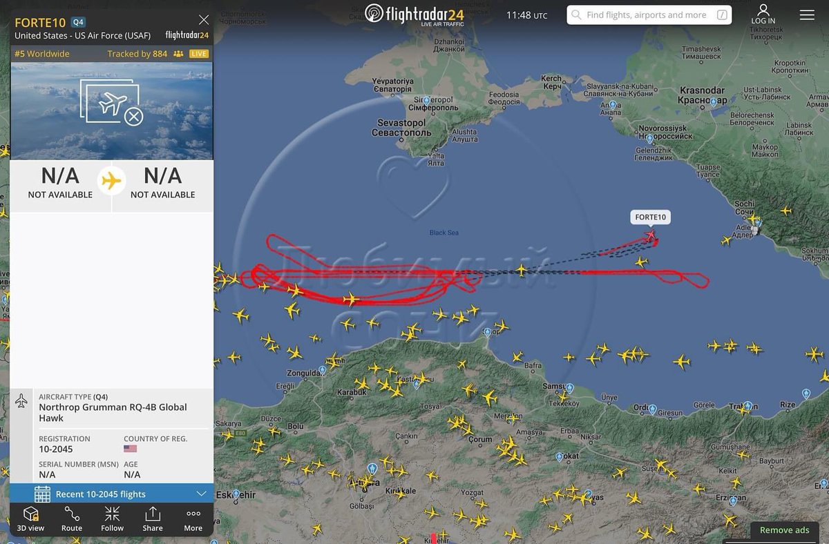 Прям щас над Чёрным морем летает американский беспилотник ! И чё ждём … чё не сбиваем ?!