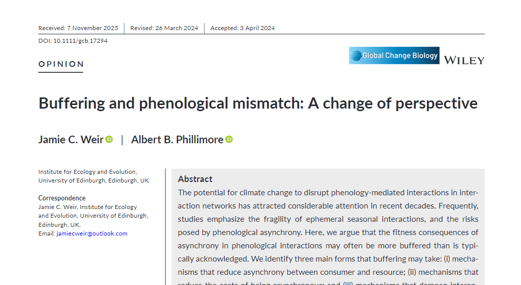 🚨New Paper Out Now🚨 onlinelibrary.wiley.com/doi/10.1111/gc… In @GlobalChangeBio from myself and @AlbertPhillimo2, @SBSatEd. Ongoing seasonal shifts bring with them the serious risk of phenological #asynchrony and trophic #mismatch. But some species are more resilient than others… 1/10 🧵