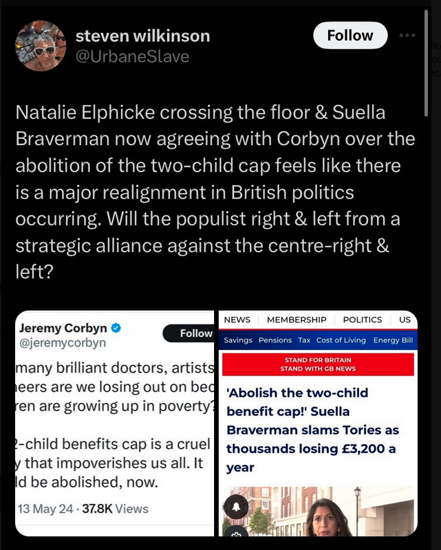 The 'Grown Ups', the 'Sensibles', the 'moderates' are batshit fucking mad.

As if Corbyn would touch Braverman's neo-fascism with a bargepole.