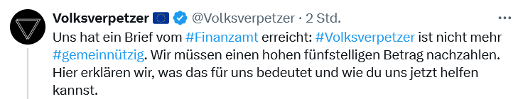 Wer durch Desinformation junge Menschen an die Spritze treibt, eine hasserfüllte Sprache pflegt und Kampagnen gegen politische Parteien fährt, kann nicht gemeinnützig sein. So einfach ist das. 🙂