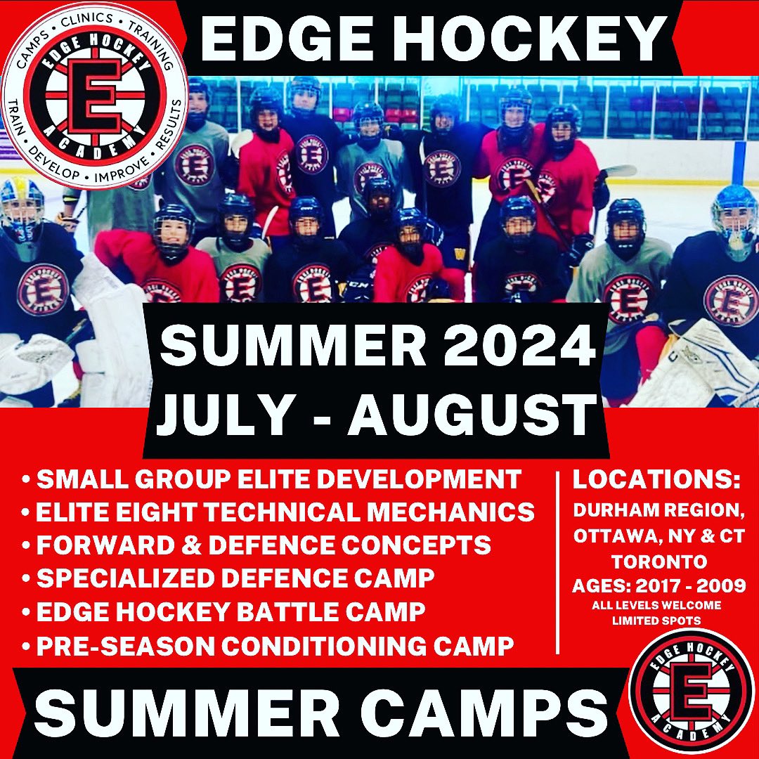 ☀️🌊 SUMMER CAMPS 🌊☀️

💻 Sign up today 📝 ⬇️
edgehockey.ca/camps.htm