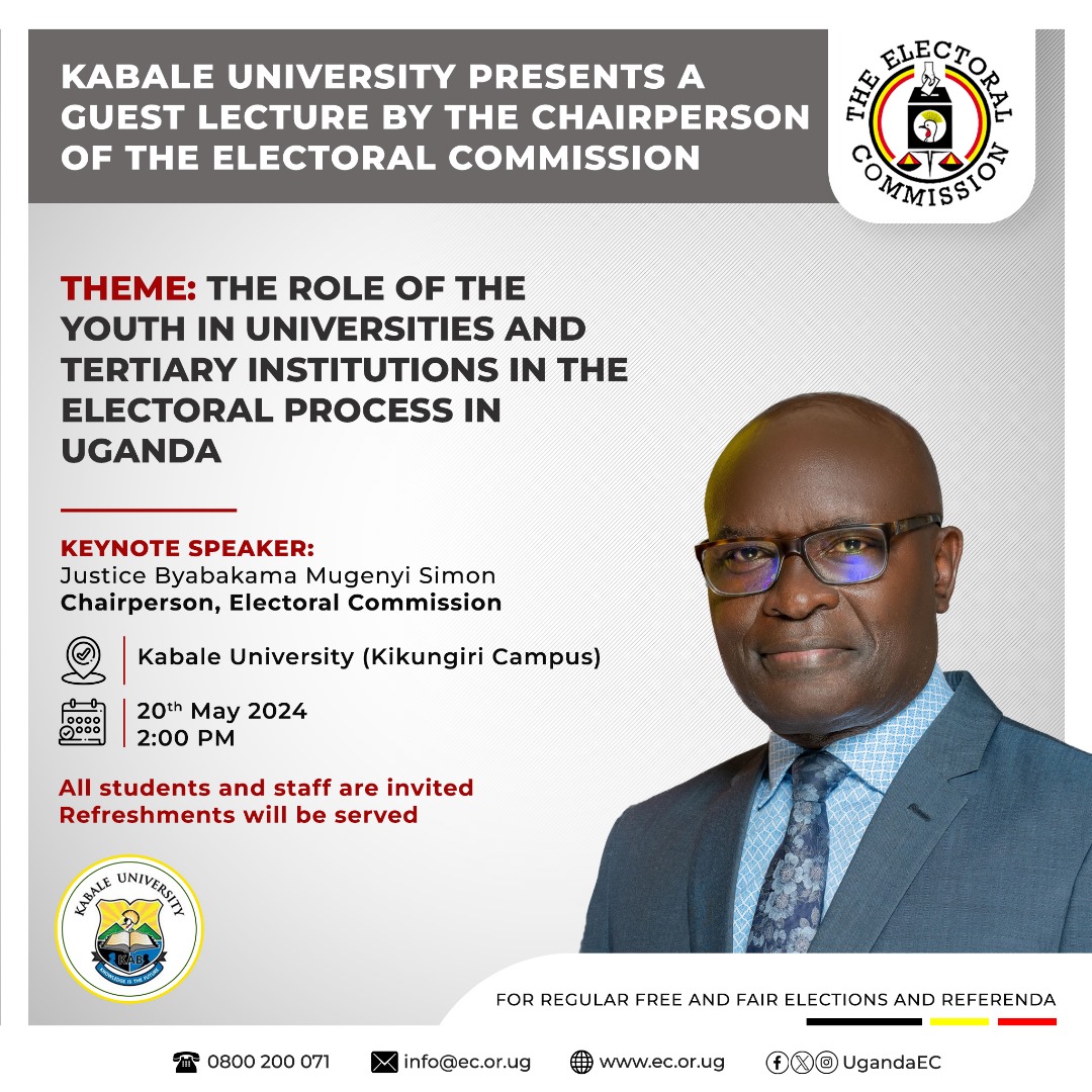 On Monday 20th May 2024, we will have the pleasure of hosting the chairman of the Uganda Electoral Commission @UgandaEC Justice Simon Byabakama. It would be our pleasure to welcome you all to our Main Campus on Kikungiri Hill for this very insightful lecture.