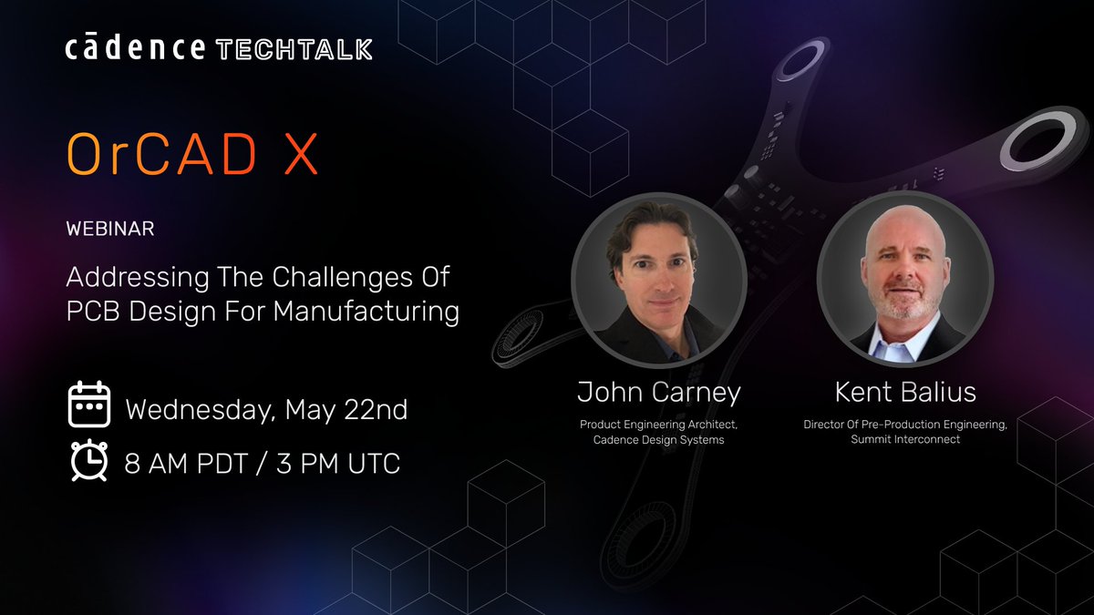 FlowCAD's tweet image. Webinar Tip: Addressing the Challenges of PCB Design for Manufacturing
Register here 👉events.cadence.com/KDWO5V?Refid=c… for the Cadence TECHTALK on May 22 
#cadence #cadencetechtalk #dfmcheck #webinar