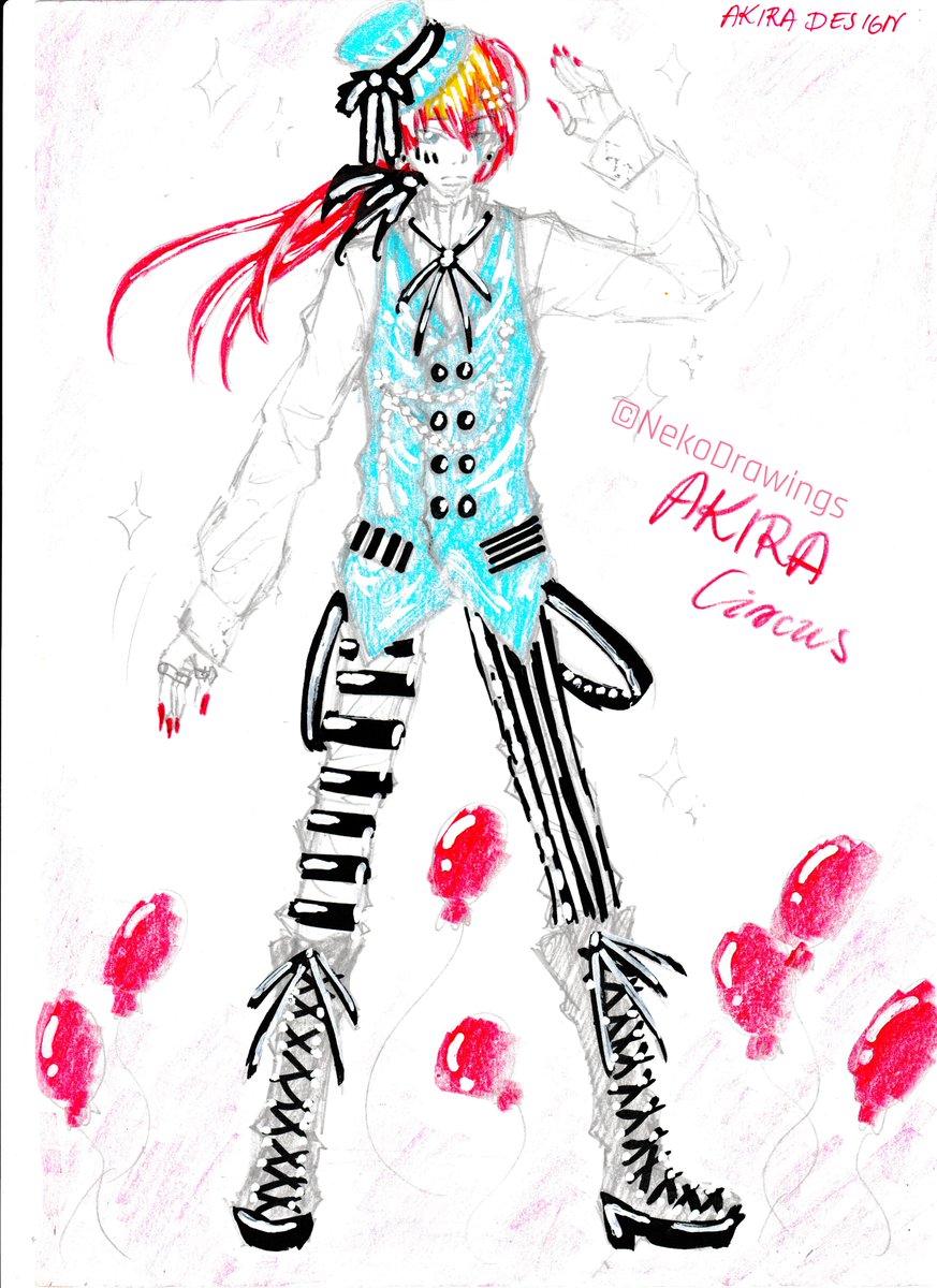 Akira - circus design
Original art: NekoDrawings©
Origial characters: Kagami Akira（火神諦）
#NekoDrawings #art #draw #drawing #circus #outfit #design #outfitdesign #original #redhair #longhair #ponytail #animestyle #animeboy #boy #male #character #oc #multicoloredhair #stripped