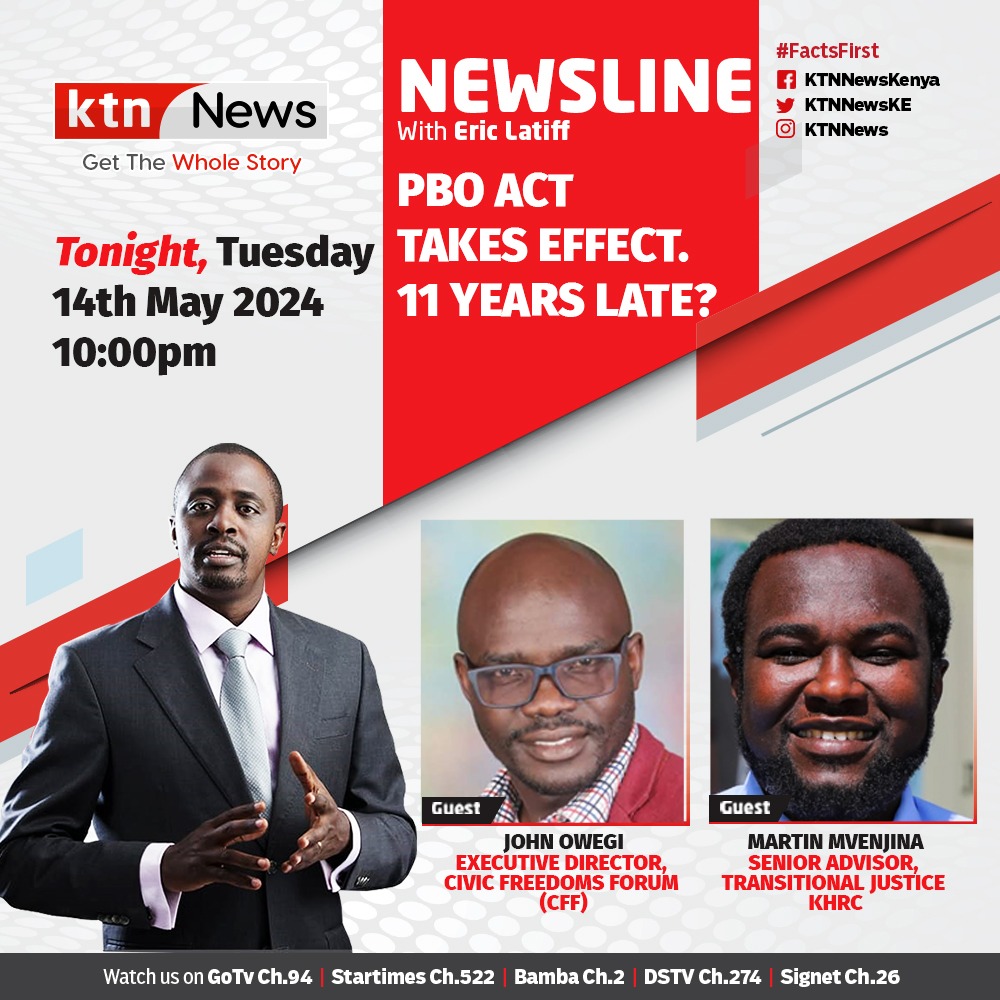 After 11 years since its enactment, the Public Benefits Organizations Act was finally gazetted last week, coming into effect today. How will it reshape the regulation of the civil society space in Kenya? Tune in tonight on Newsline @ktnnews with @ericlatiff and his guests to find
