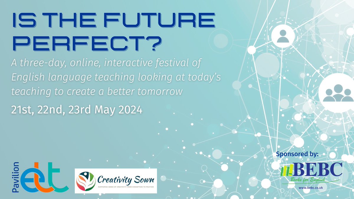 Just one week to go before our online festival of ELT kicks off! Join us for 9 sessions across 3 days, with fantastic speakers including Alan Maley, Varinder Unlu, Chris Roland, Jill Hadfield, Jon Hird & more.
Book your place: learn.pavpub.com/is-the-future-… #ELT #CPD #TeacherDevelopment