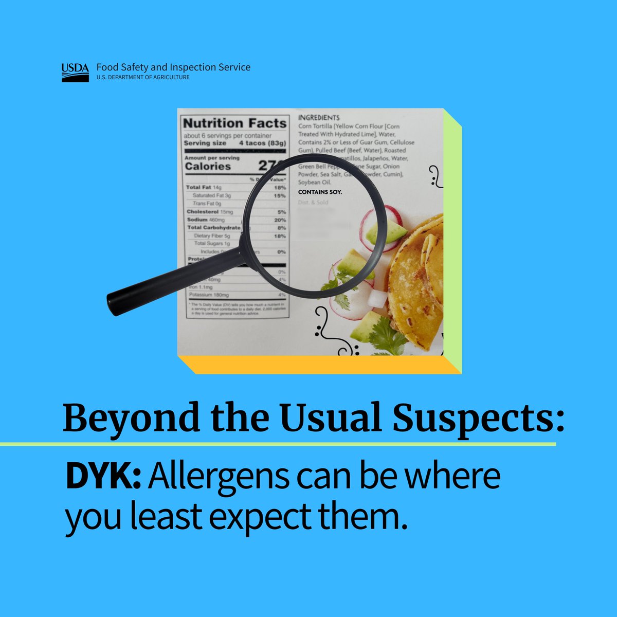 Read. Check. Double-check. Properly reading a food label can significantly decrease the risk of allergic reactions. FSIS wants to keep you informed and #FoodSafe. fsis.usda.gov/food-safety/sa… #FoodAllergyAwarenessWeek #TipOfTheWeek