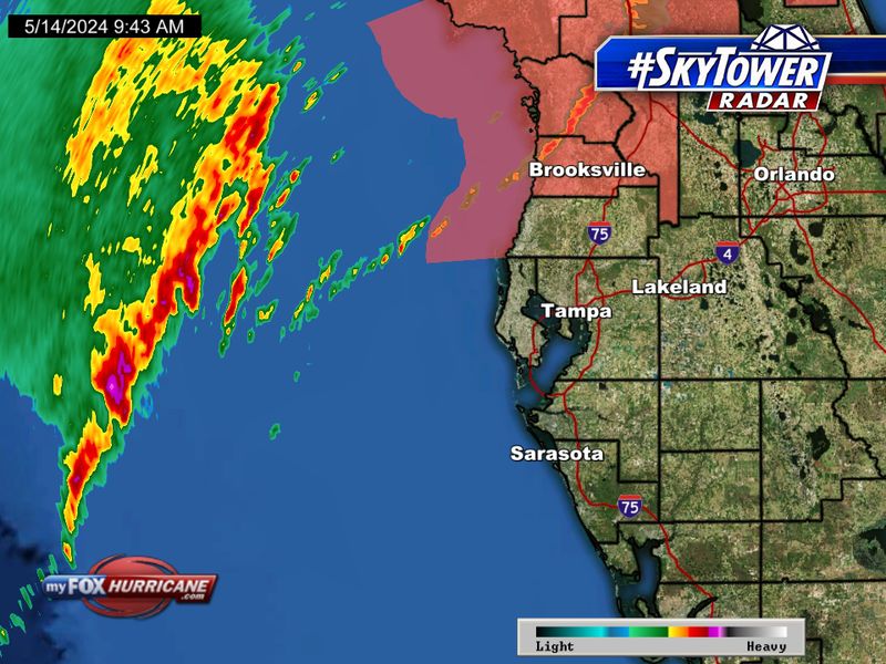 Tornado Watch in effect for Hernando and Citrus counties until 1:00 pm. Monitoring a line in the Gulf that will probably weaken as it approaches our west coast. Best chance for much needed rain today will be north of Tampa Bay. #Skytower