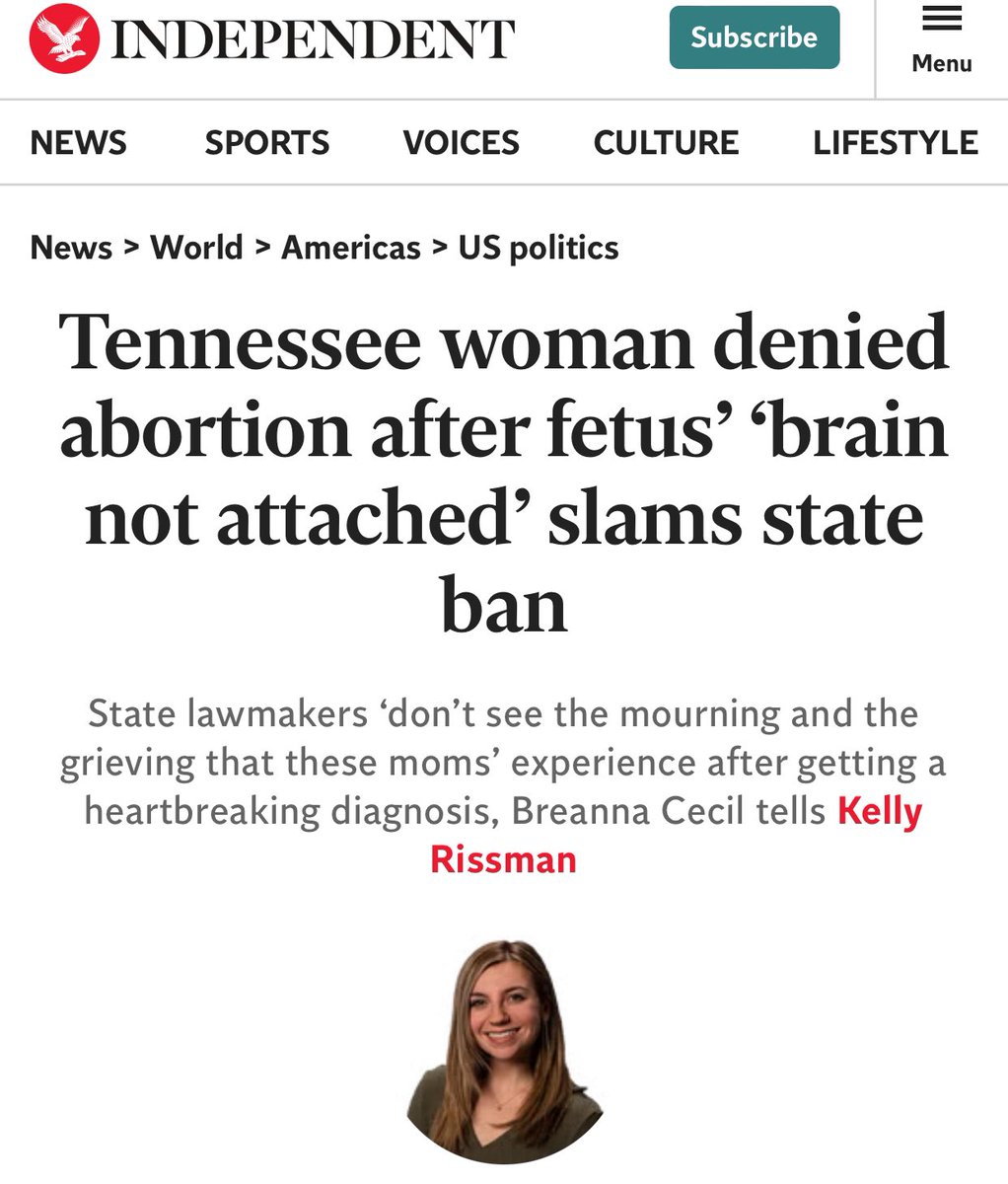 “The state of Tennessee took my fertility from me.” TN woman denied an abortion despite a fatal abnormality says TN anti-abortion laws resulted in her losing an ovary, a fallopian tube — and her hopes for a large family. (cc: @GovBillLee @TNGOP) independent.co.uk/news/world/ame…