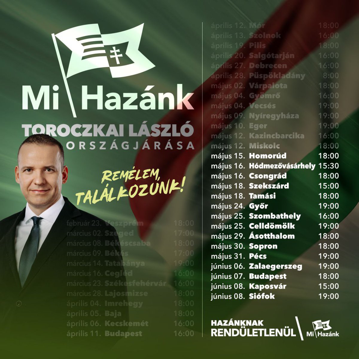 🤝🏻Találkozzon velünk személyesen a Mi Hazánk országjárásán, és ismerje meg hogyan képzeljük el Magyarország jövőjét!