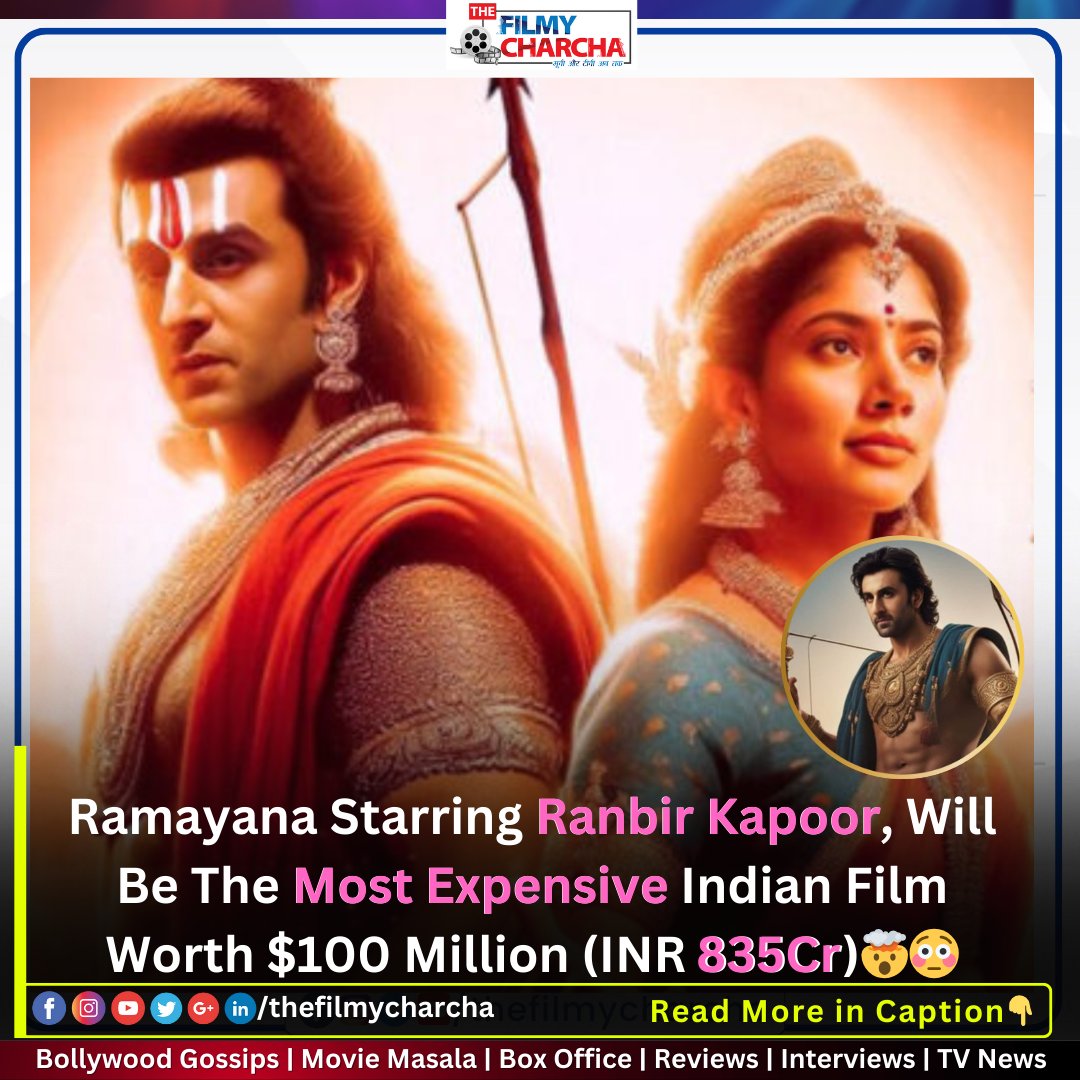 According to a source of Bollywood Hungama, A report has emerged claiming that Ramayana is being planned as a franchise, with the first part being budgeted at a jaw-dropping USD 100 million, approximately Rs 835 crore, making it the costliest. #Ramayana #ranbirkapoor #saipallavi