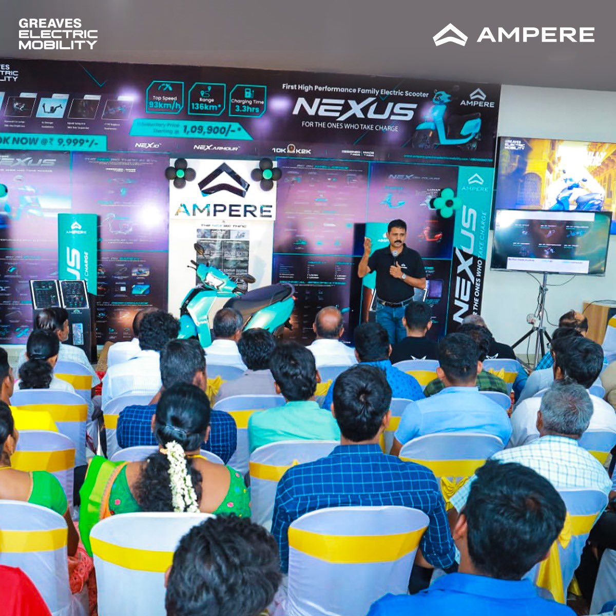 Namaskaram, Salem! Brace yourselves because the #AmpereNexus has just arrived in your city.⚡
 
Electrifying news for the all the ones who #TakeCharge. India's first high-performance family electric scooter is here! Come, witness the symphony of brain and brawn in the…