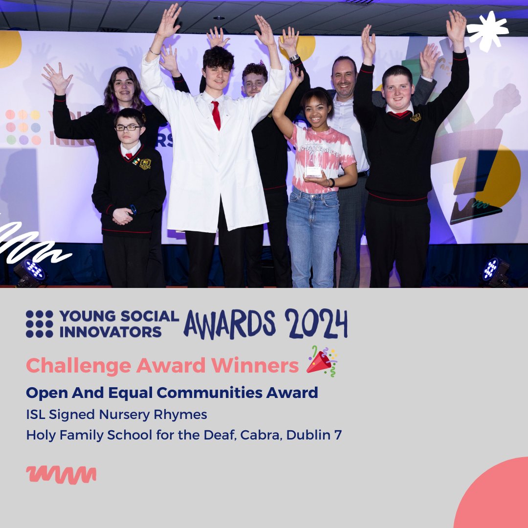 Congrats to 'ISL Signed Nursery Rhymes' from Holy Family School for the Deaf in Dublin for winning the 'Open and Equal Communities' Award! 🏆 This team is creating ISL nursery rhyme videos and advocating for ISL in the national curriculum. 📚 🇮🇪 Well done! 👏#YSIAwards2024