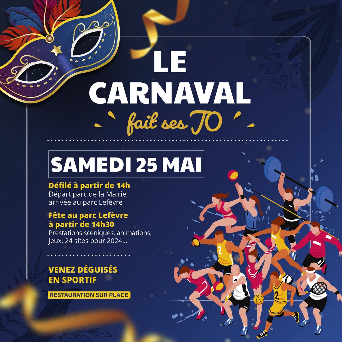 #Carnaval | Livry-Gargan vous donne rdv le samedi 25 mai pour un grand défilé dans les rues de la Ville, suivi de nombreuses animations au Parc Lefèvre. Cette année, cap sur les Jeux Olympiques !

Le programme : livry-gargan.fr/14-332/agenda/…

@GrandParisMGP @seinesaintdenis @Paris2024