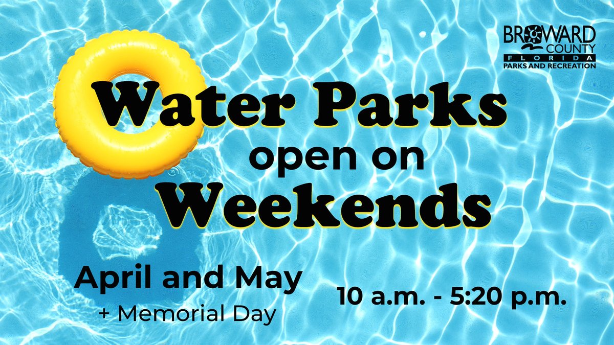 Water Parks are open this weekend! Come June 11, they'll be open 7 days a week! 10AM-5:20PM #CBSmithPark @QuietWatersPark @TYParkBroward