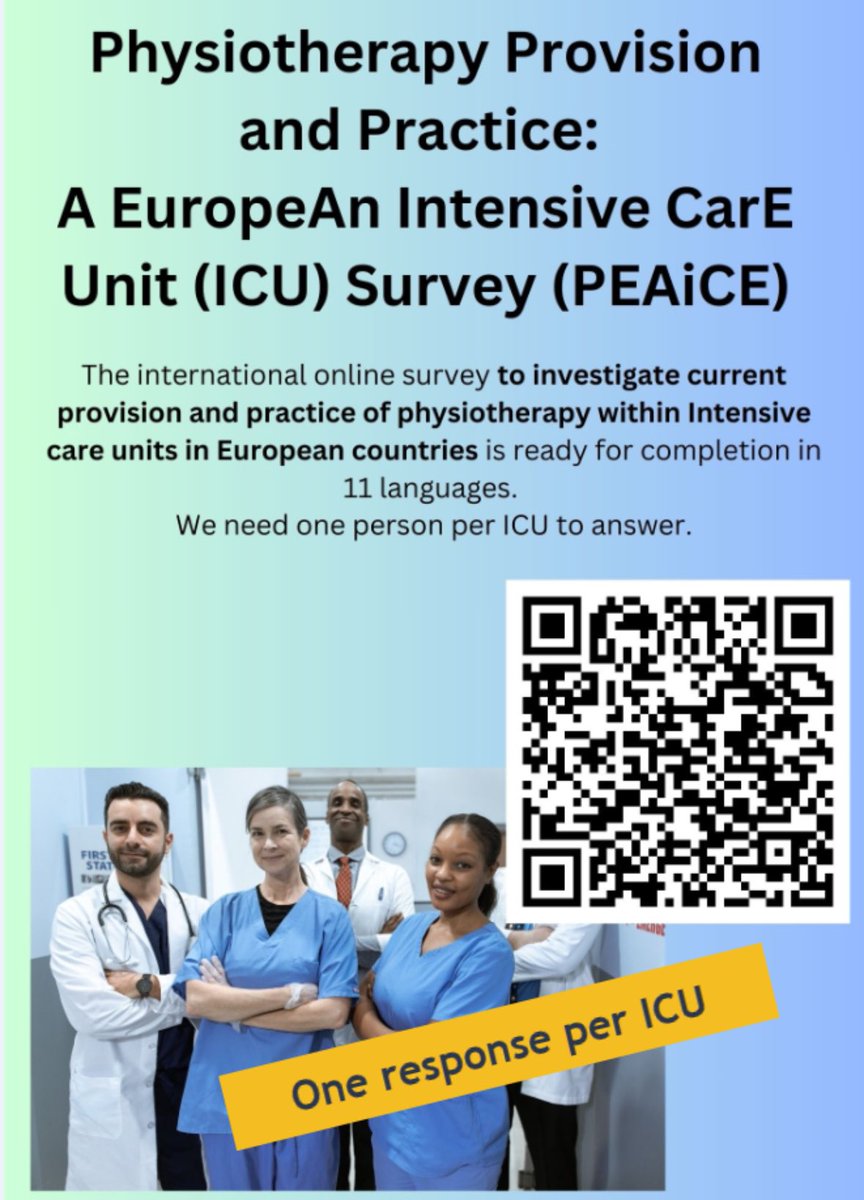 What is the Physiotherapy provision in critical care across Europe? Our PEAiCE survey is still open and already has over 700 responses from 27 countries! Please take the time to share what provision is like in your country @ESICM @EfCCNa2016 #physio