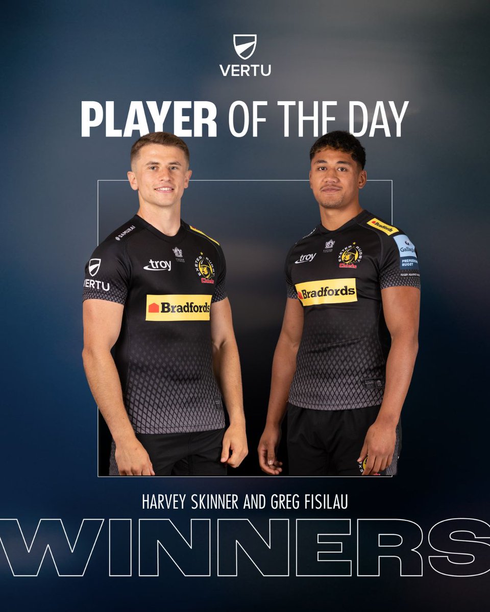 They were all so good, you couldn't choose just one winner either 😆 You voted Harvey Skinner and Greg Fisilau your joint winners of Player of the Day against Harlequins 🙌 Massive shift boys! 👏 #JointheJourney | #EXEvHAR | @VertuMotors