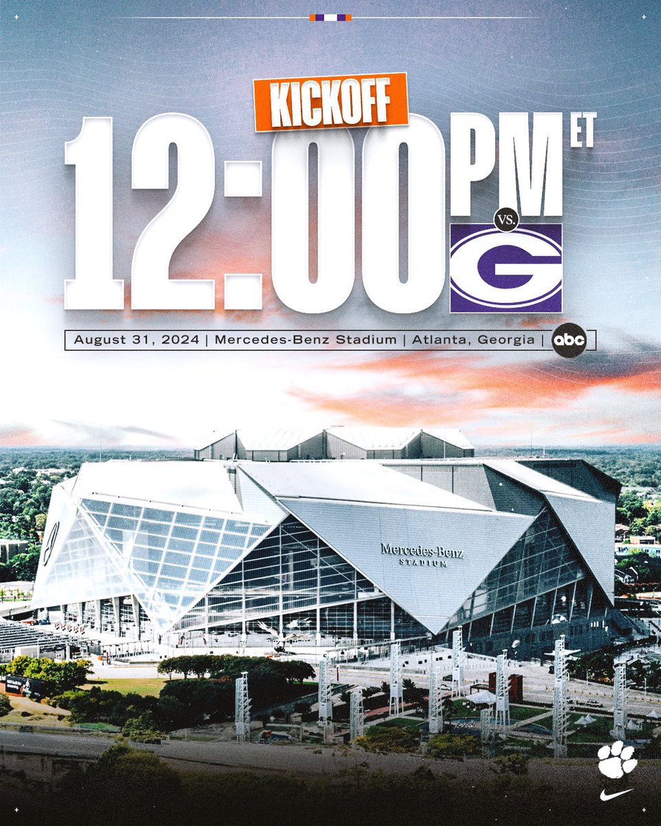 Your countdown to kickoff just got a little more precise. 

🏈: Clemson vs. Georgia
📆: Saturday, Aug. 31
📍: Atlanta, Ga. 
⏰: Noon ET
📺: ABC