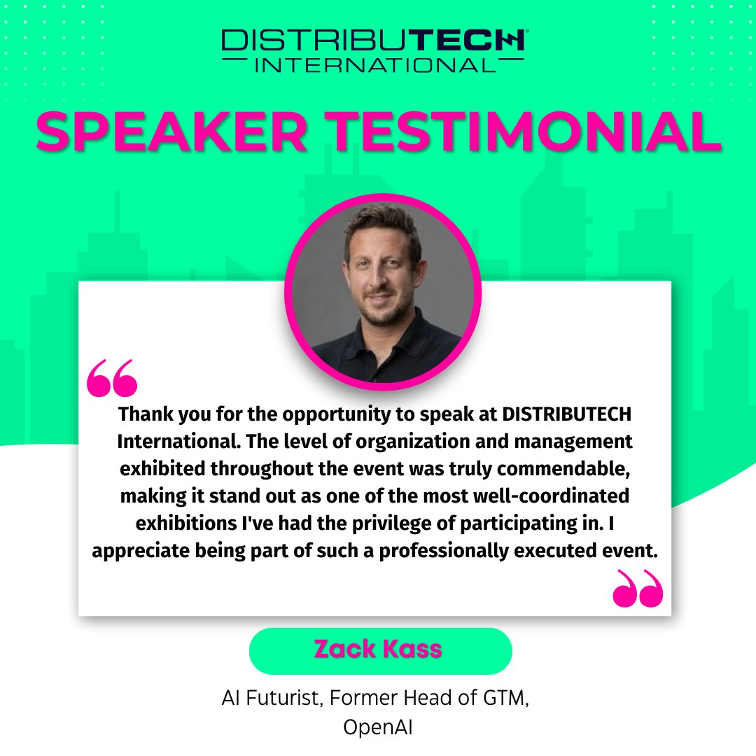 We were privileged to have Zack Kass as our opening keynote speaker at #DISTRIBUTECH24! 🌟 Zack navigated the challenges and opportunities at the forefront of AI innovation. Share your knowledge and insights with industry peers here: ow.ly/TtUe50RzonO