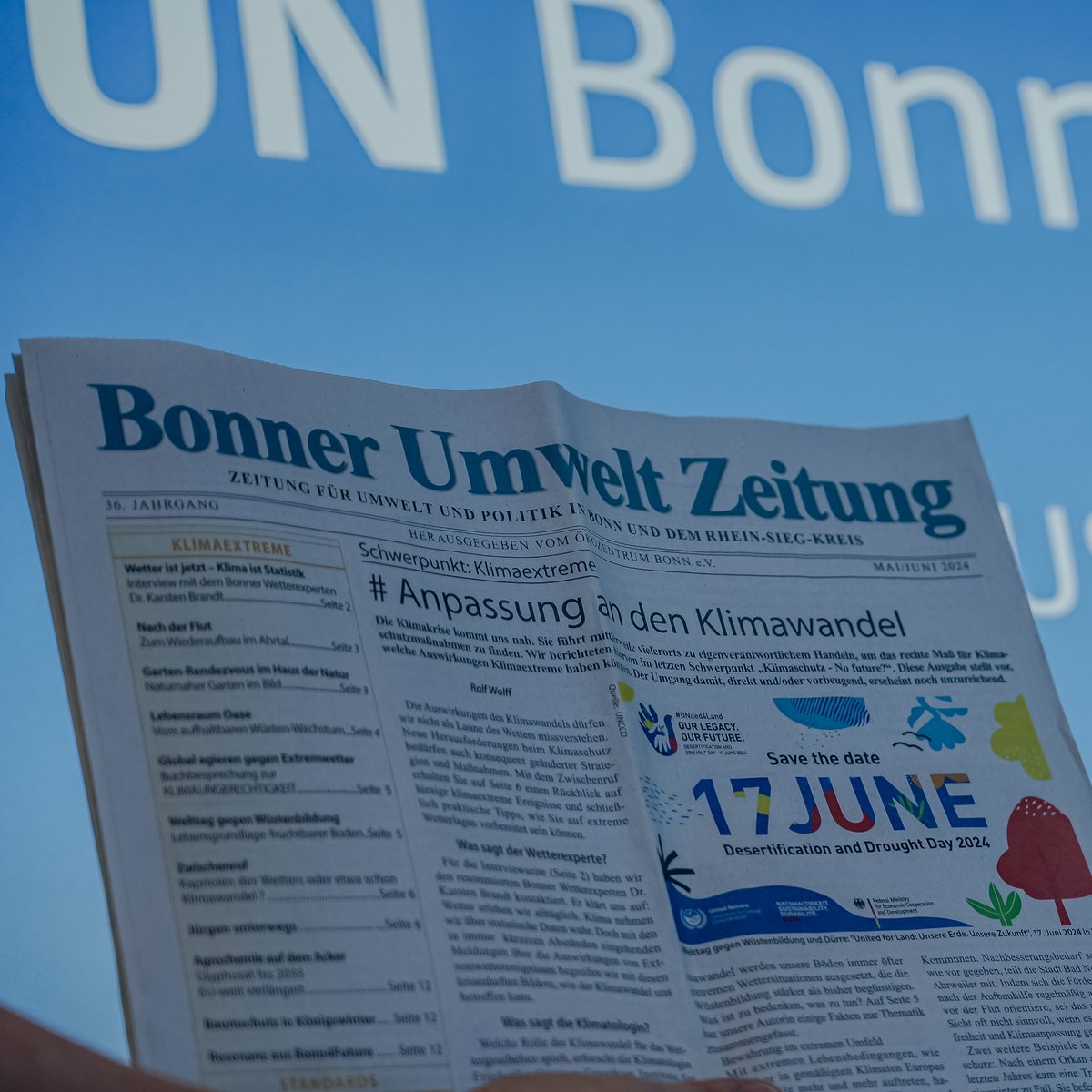 📰 We are in the papers! #DesertificationandDroughtDay is making headlines in @BonnGlobal, the host city for this year's global observance that marks the the 30th anniversary UNCCD on 17 June. A pivotal moment for environmental action under the leadership of #Germany @BMZ_Bund