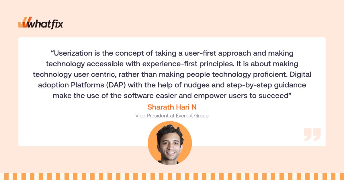 whatfix's tweet image. The Everest Group&apos;s whitepaper delves into the concept of Userization. @SharathHariN, Vice President at @EverestGroup shares his insights on the transformative power of Userization. 👇

Know more: bit.ly/4biAkXJ

#whatfix | #digitaladoption | #userization