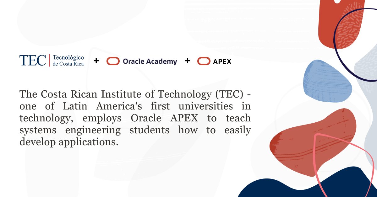 🦉 The Costa Rican Institute of Technology (TEC), one of the largest public universities in the country, takes the Engineering Projects course to the next level by adopting #orclAPEX curriculum with the @OracleAcademy support! 

🌐 social.ora.cl/6014d6PcI