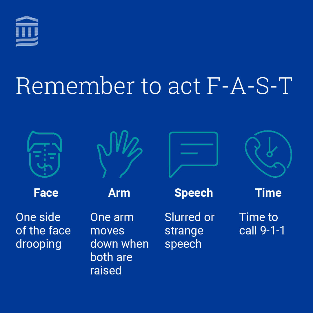 Remembering F-A-S-T can help you see the symptoms of a stroke in someone and find help as soon as possible. #StrokeAwarenessMonth