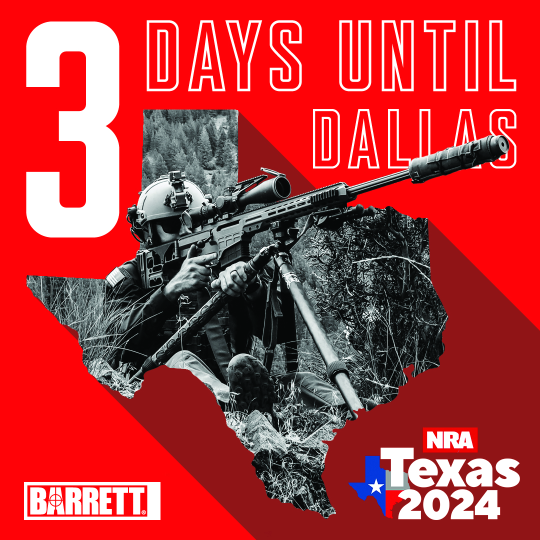 The Countdown to the 2024 @nra Annual 
Meetings & Exhibits in Dallas, TX has begun! 
#barrettfirearms #TheLeaderInLongRange
#NRA #booth8240 #tradeshows #2A