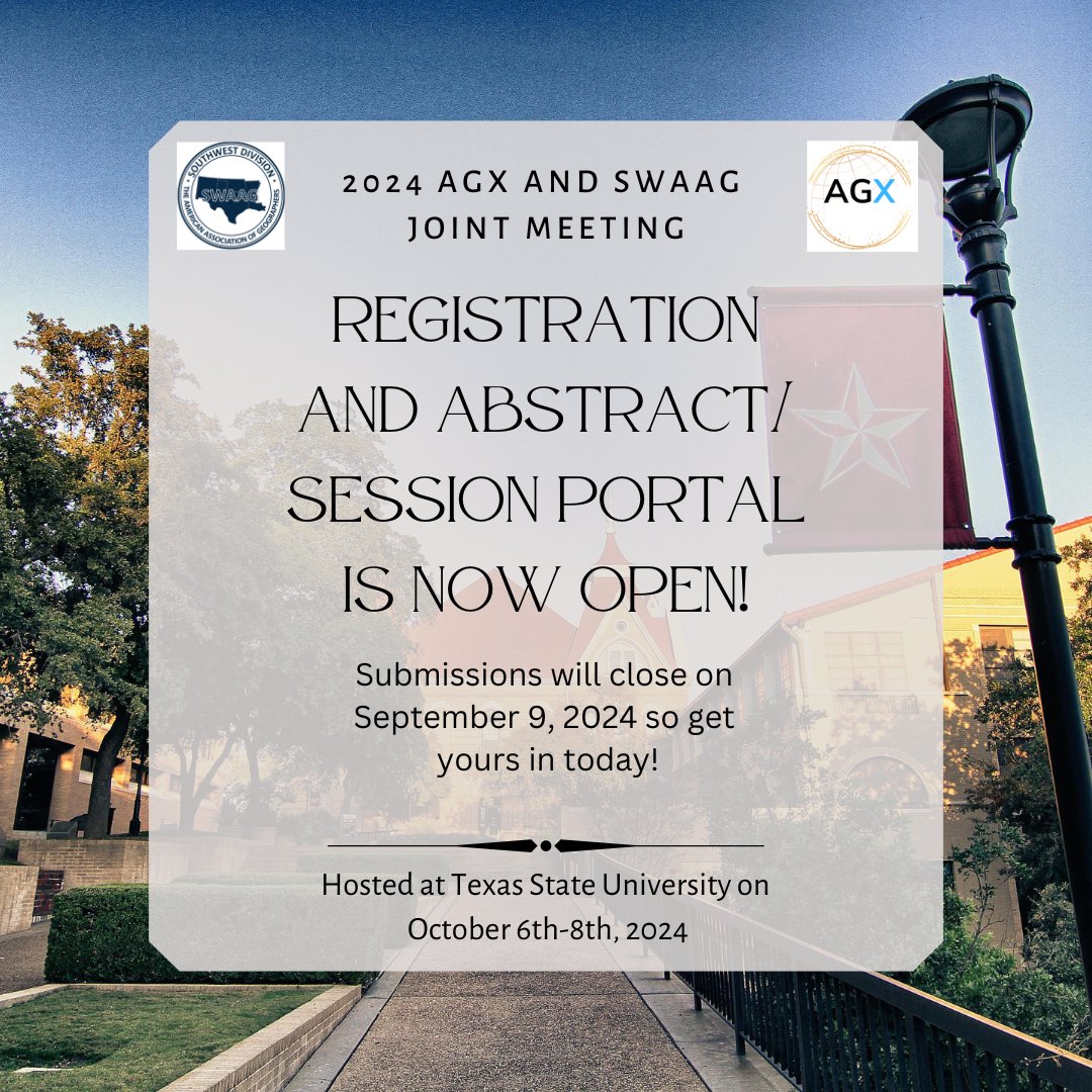 It's the moment you've all been waiting for! Registration for our joint meeting with @SouthwestAAG is officially open. ➡️ conferences.appliedgeography.org More information about the conference can be found on our conference website! ➡️ appgeogconf.org/2024-conferenc… #AGX2024 #SWAAG2024